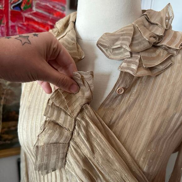the silk farm icinoo gold beige glitter long sleeve blouse - Picture 3 of 4